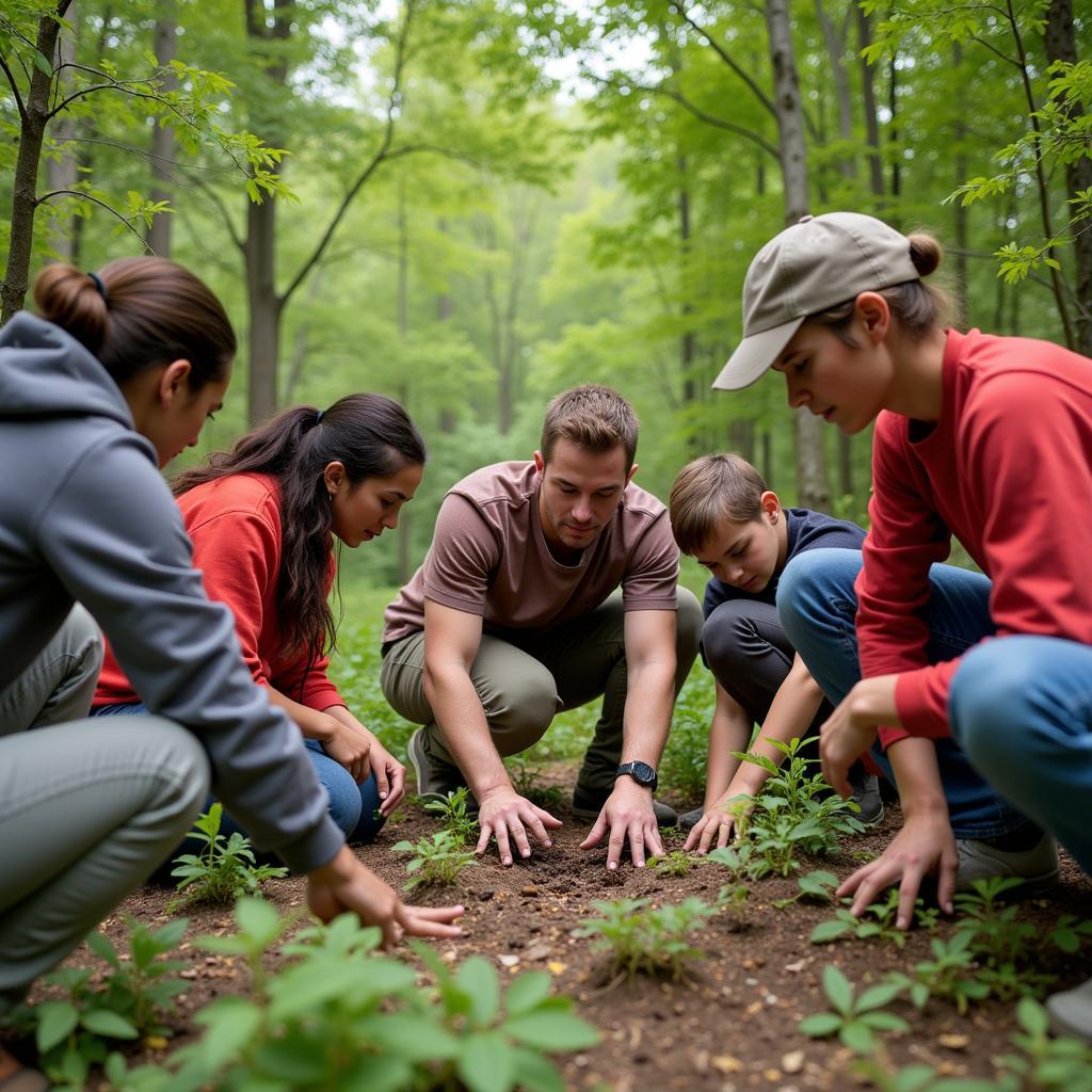 Volunteers working together to restore a habitat in Indiana