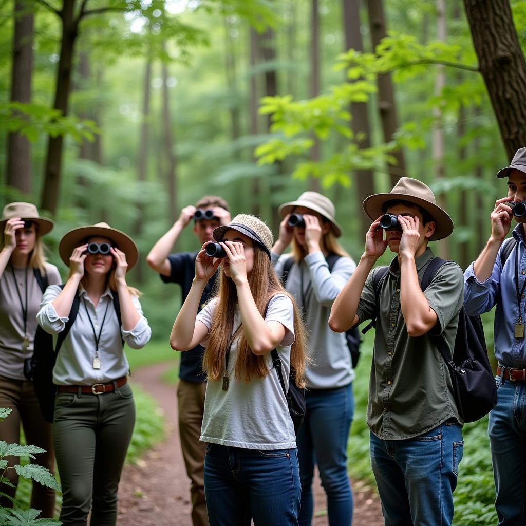 Audubon Society members observing birds in their natural habitat