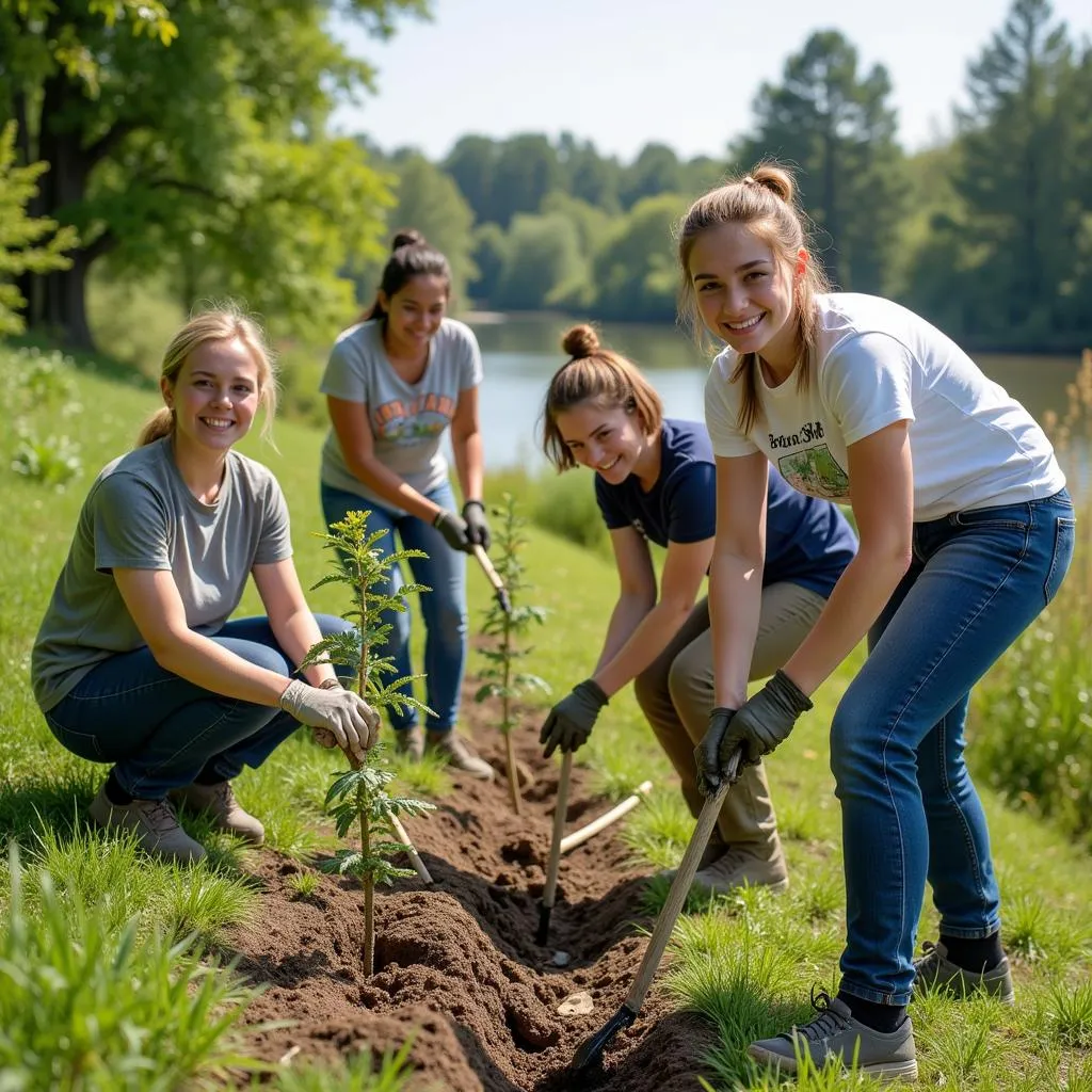 Volunteers Planting Trees at Audubon Society Salem Oregon