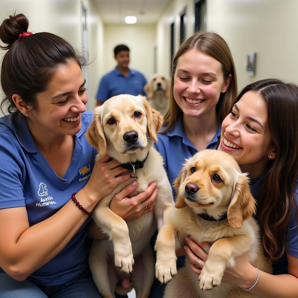 Volunteers Spending Time with Dogs at the Austin Humane Society