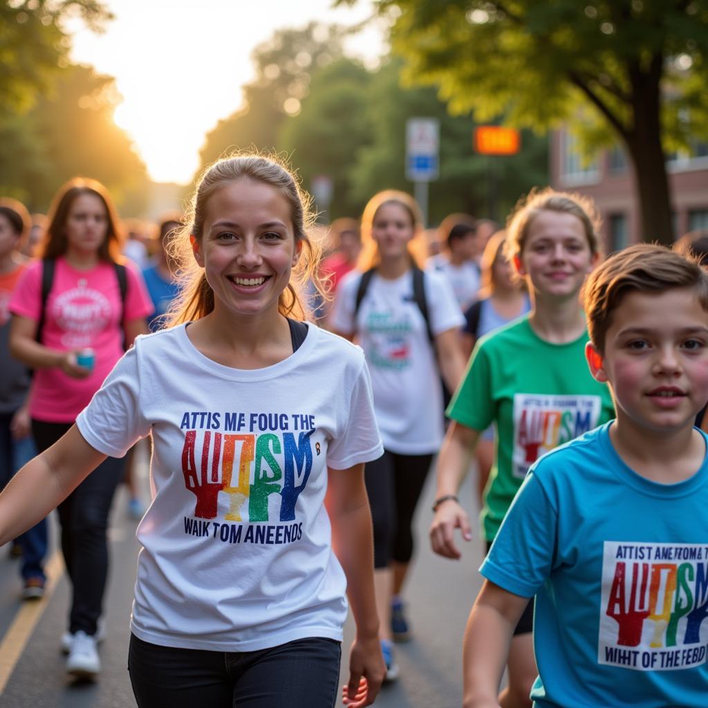 Community members participating in an autism awareness walk in Greensboro