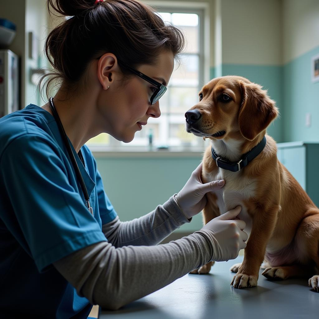 Veterinarian examining a dog at Avery Humane Society