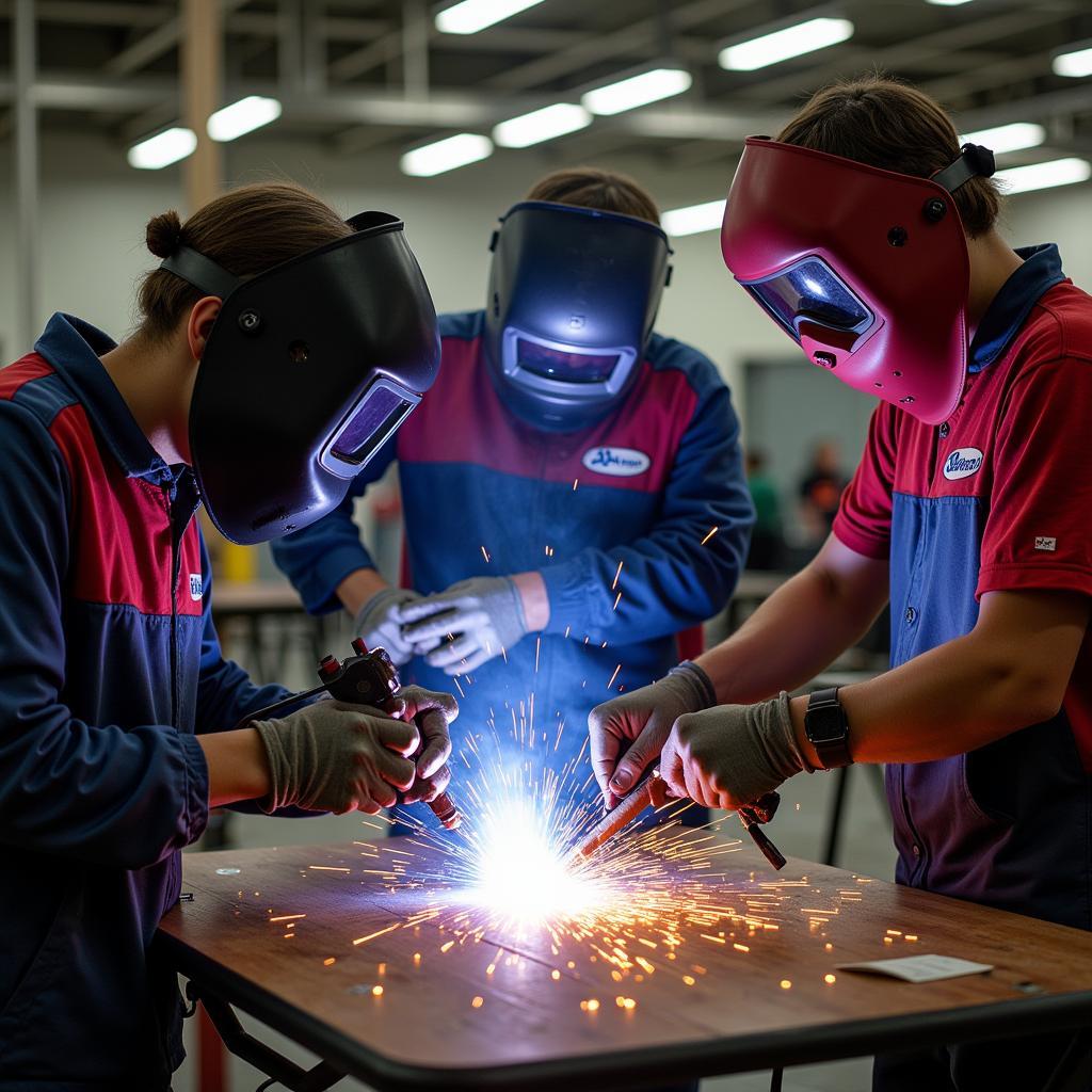 Students participating in an AWS welding competition