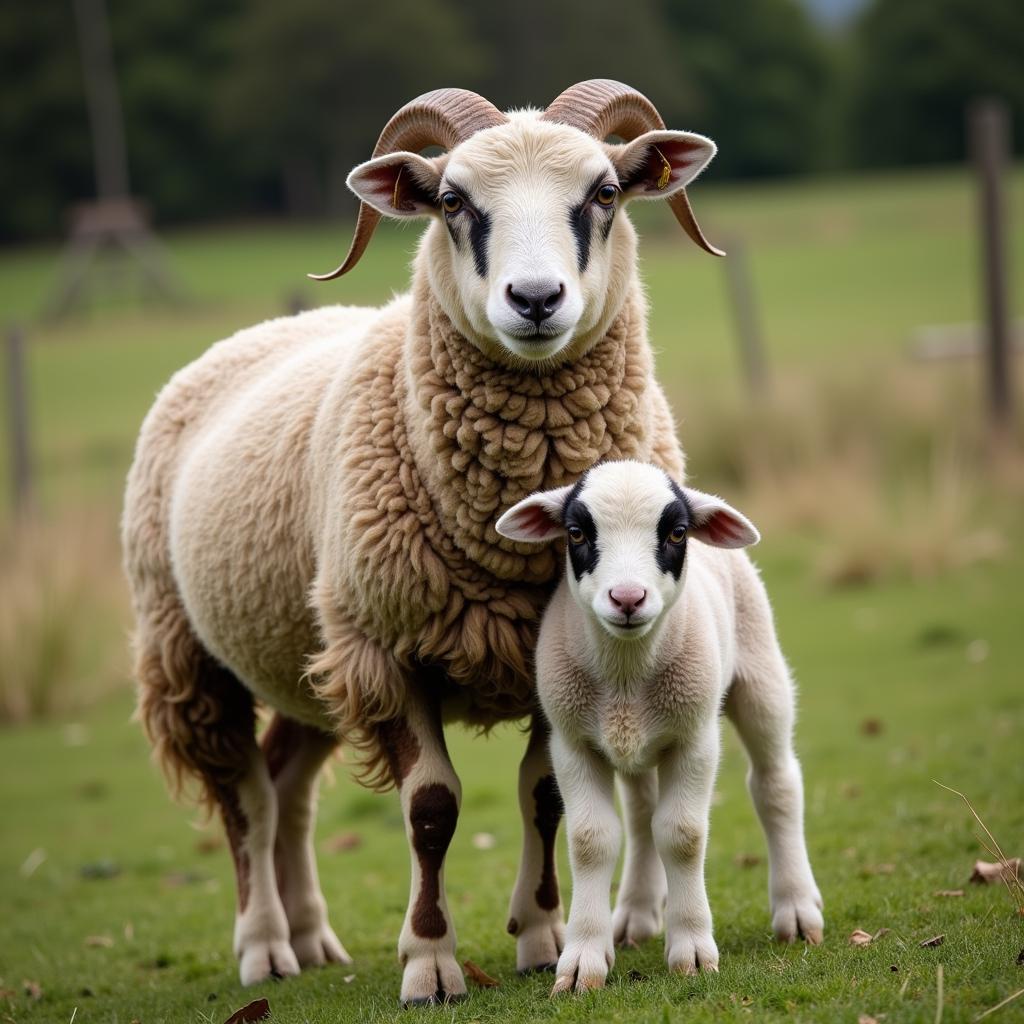 A Badger Face Ewe with Her Lamb