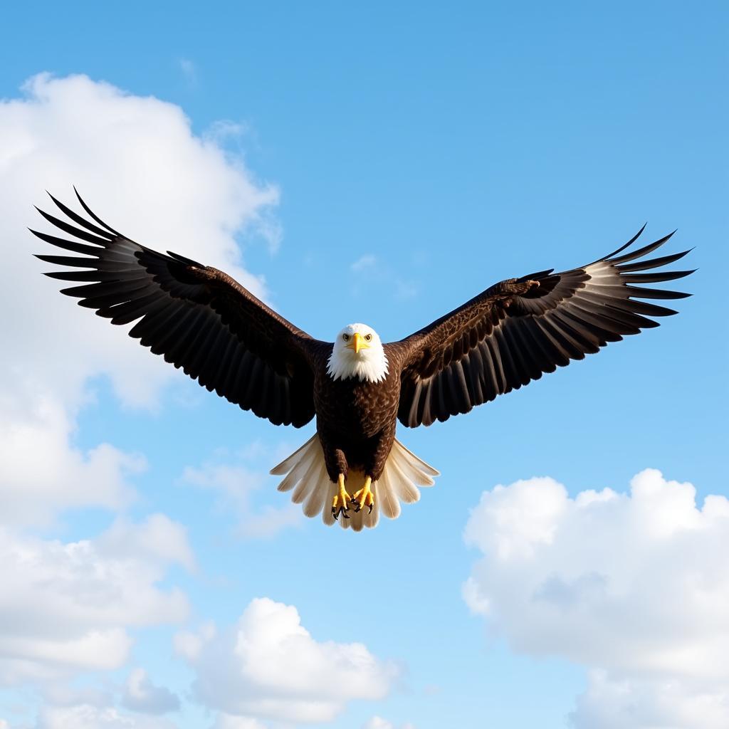 Bald eagle soaring through the sky