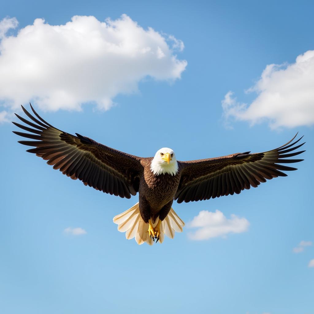 Bald eagle soaring through the sky, Audubon Society symbol