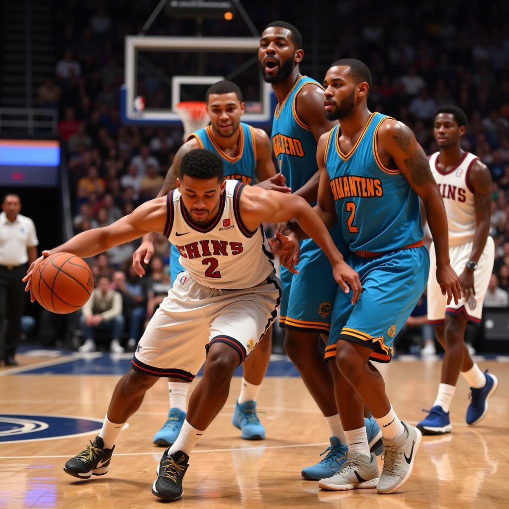 Diverse Players on a Basketball Court