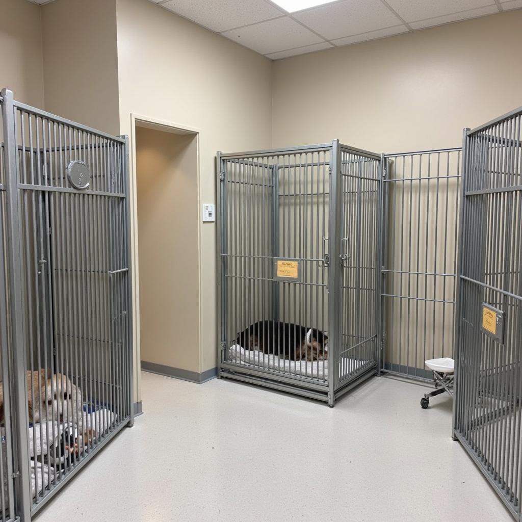 A dog peacefully resting in its kennel at the Battle Mountain Humane Society