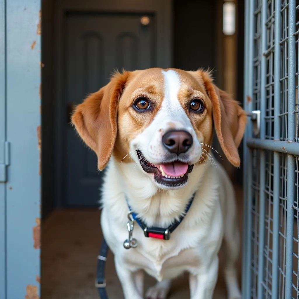 Dog patiently waiting in a kennel at the Bedford County Humane Society