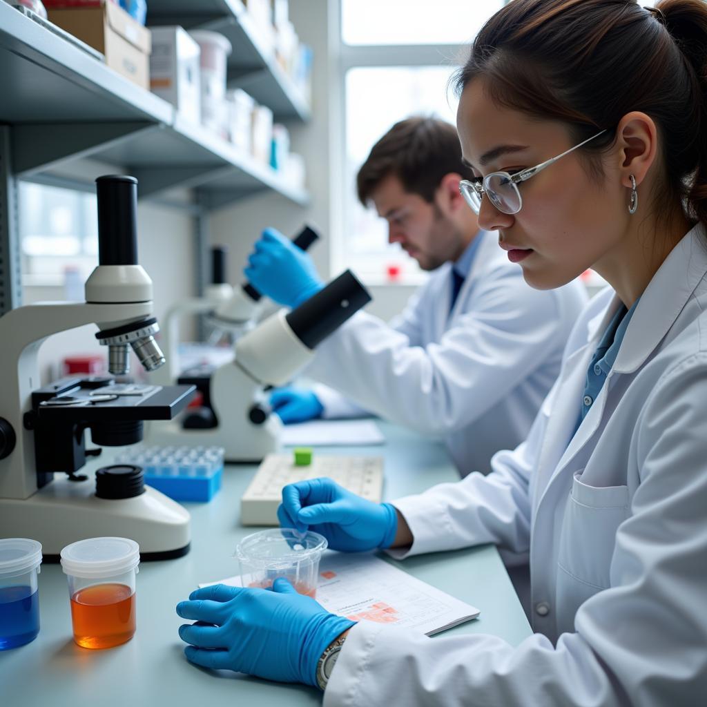 Scientists studying behavioral neuroendocrinology in a laboratory setting