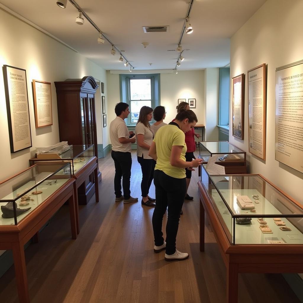 Visitors engaging with exhibits inside the Bennington Historical Society