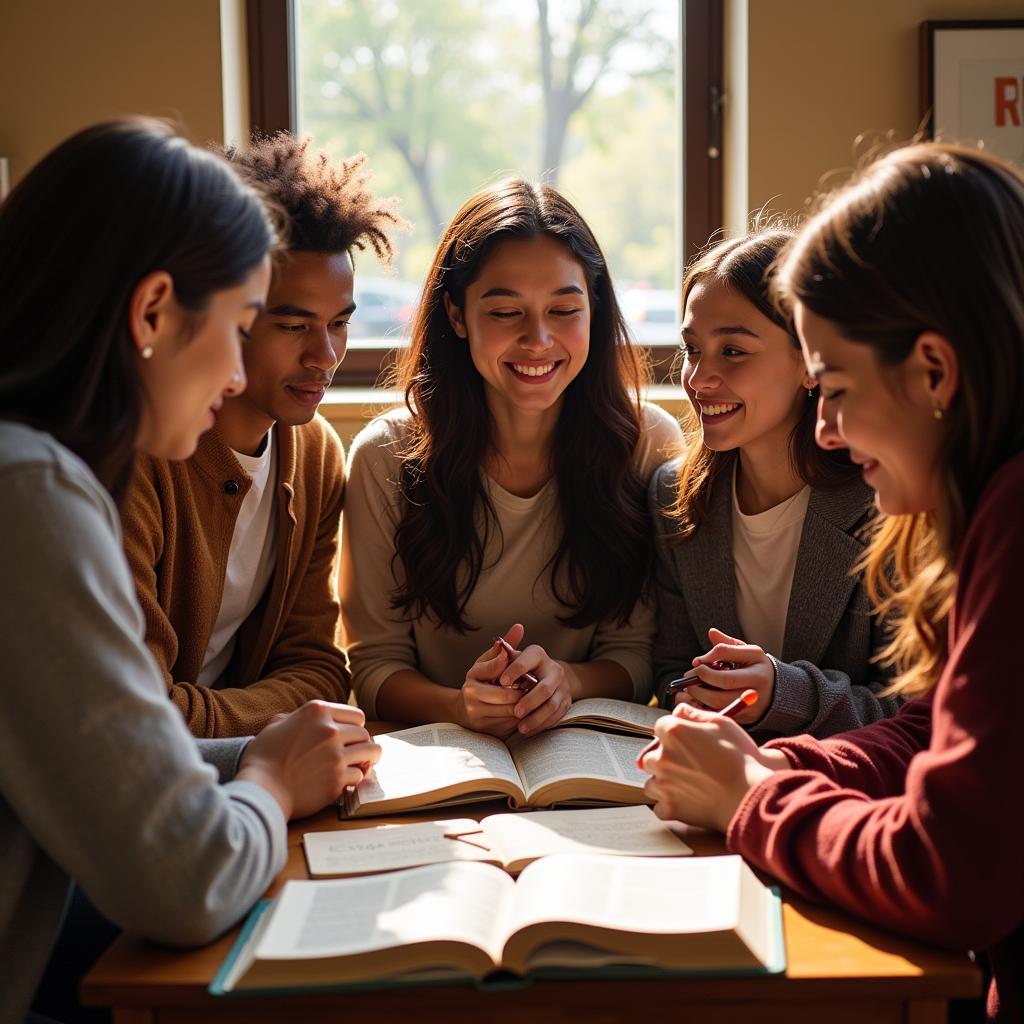 A group of people studying the scriptures