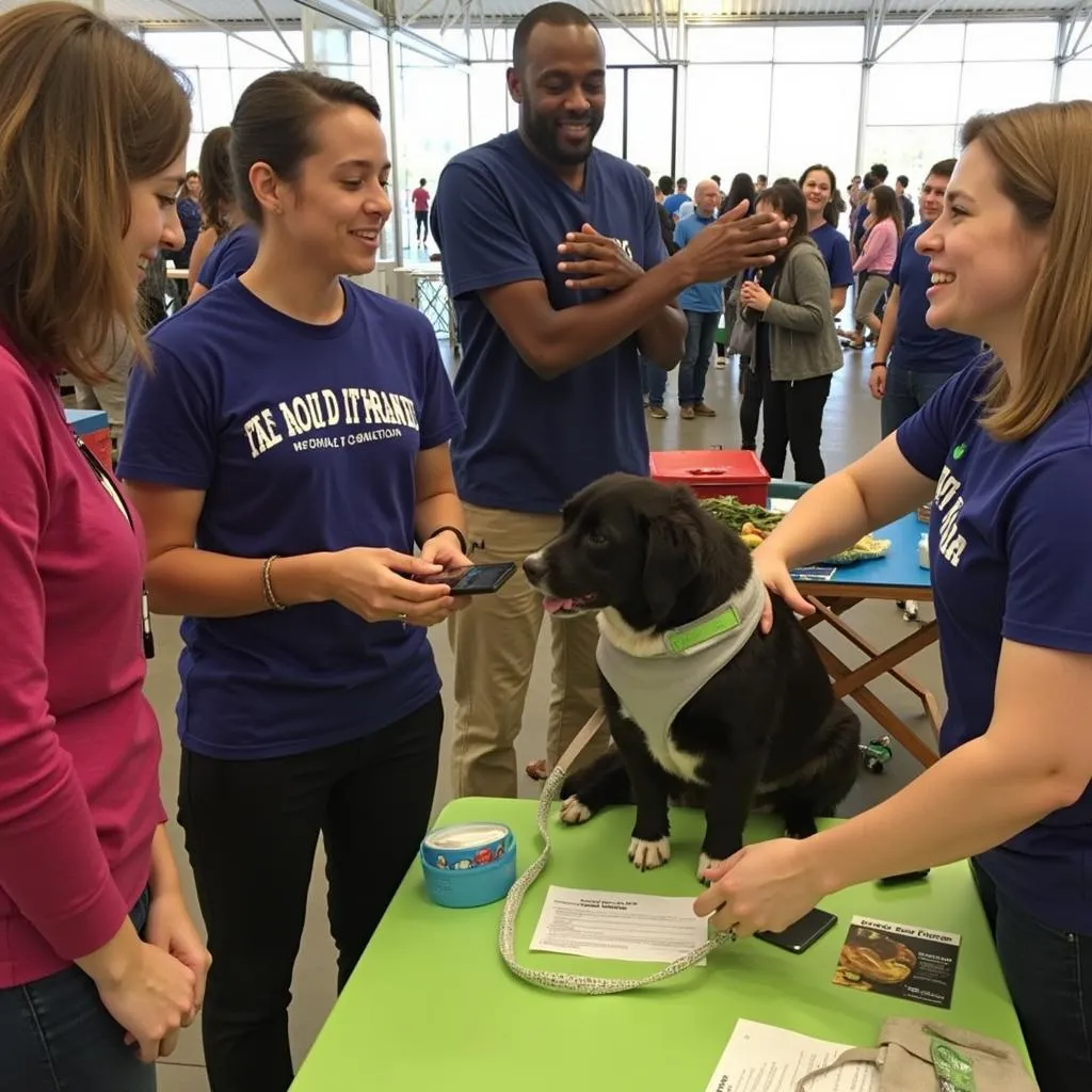 A group of volunteers interacting with community members at a Berkshire Humane Society event