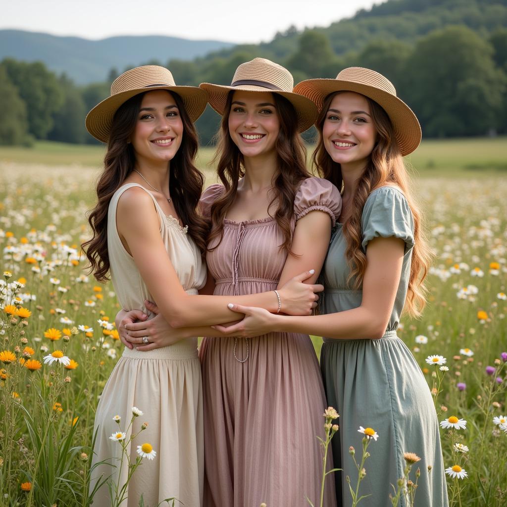 Friends Dressed in Vintage Clothing for a Photoshoot