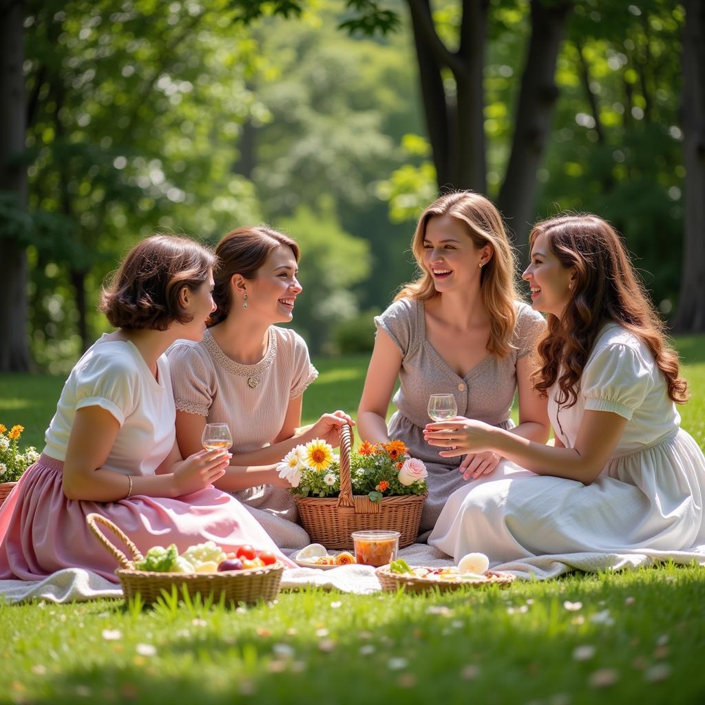 Group of Friends Having a Picnic in a Meadow