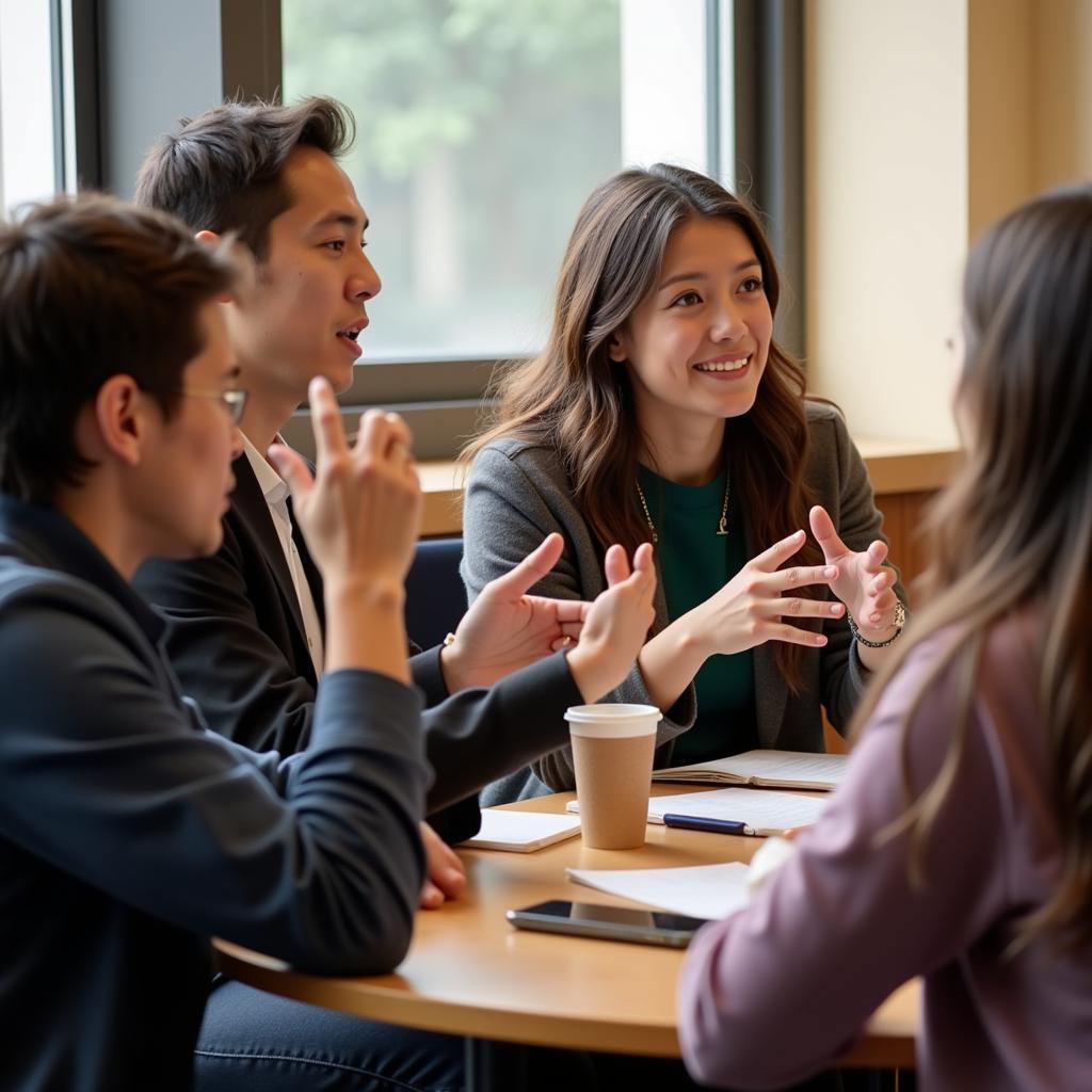 Students engaged in a lively discussion at the Beus Center