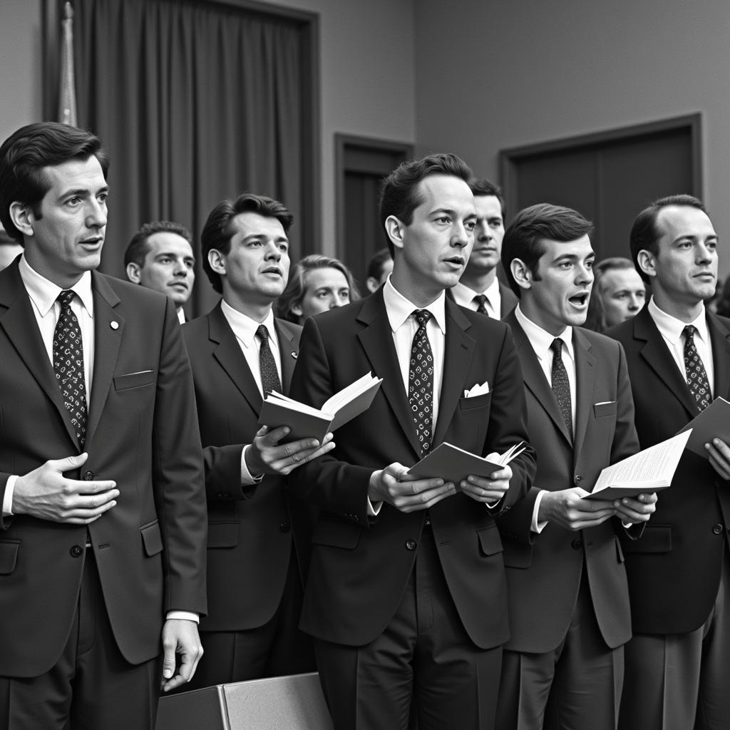 Members of the John Birch Society singing at a meeting