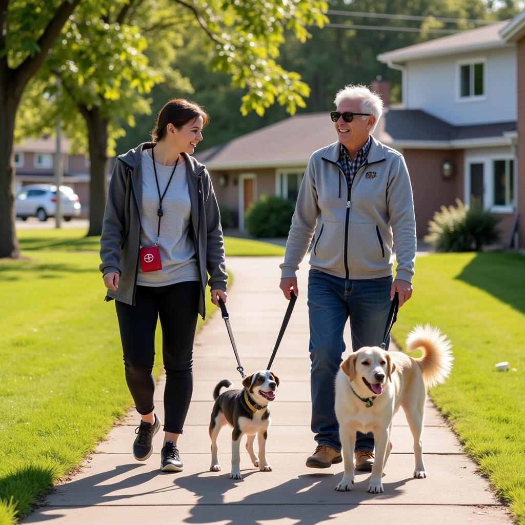 Volunteers walking dogs at the Bismarck Humane Society