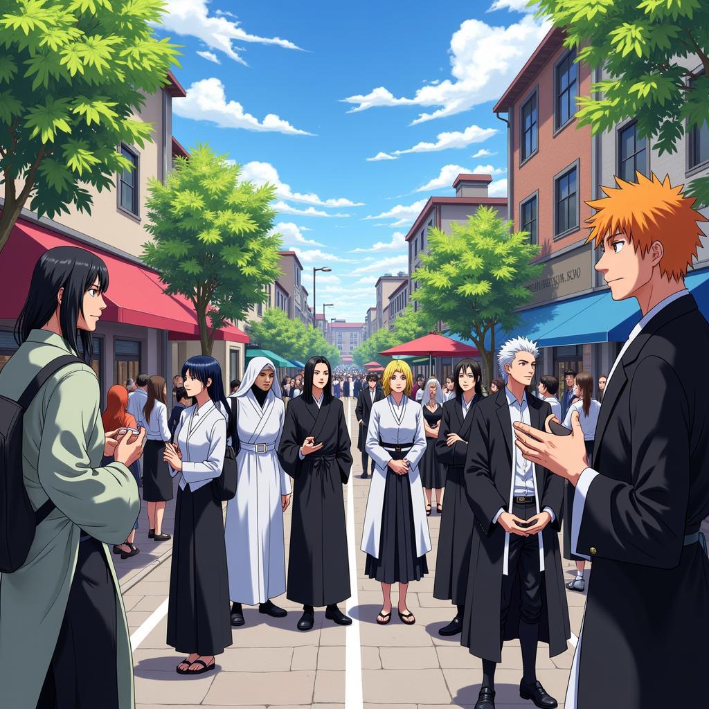 Bleach characters gathering in Soul Society