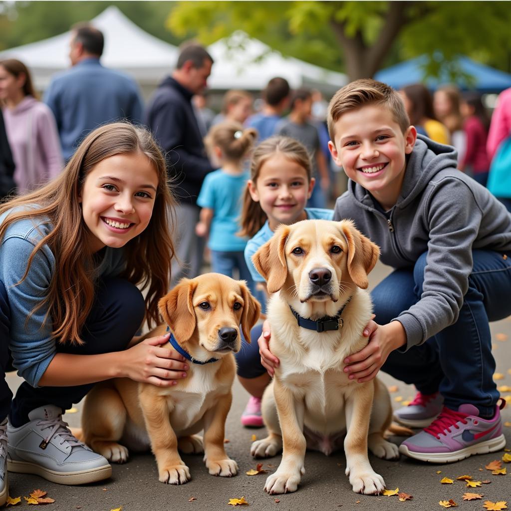 Families interacting with animals at a Bloomington IL Humane Society event