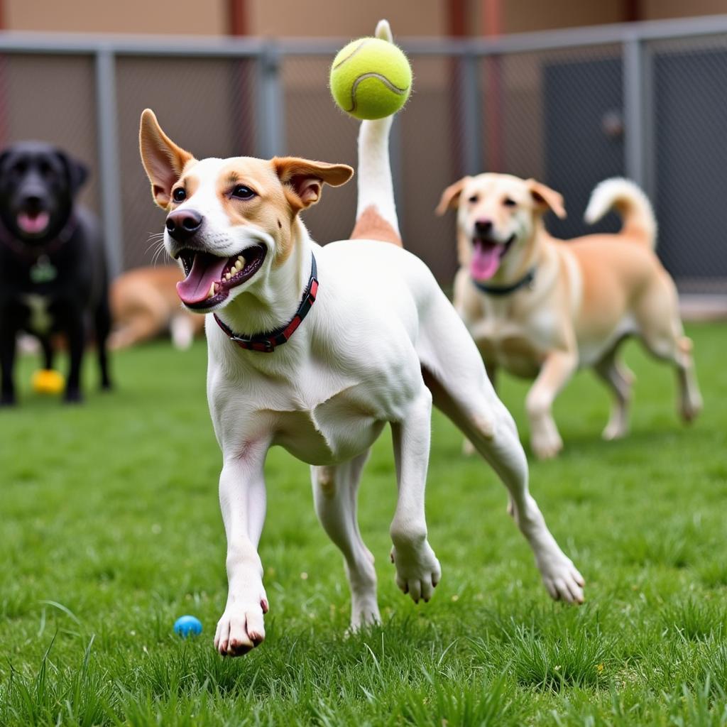 Happy dog playing at the Boulder Humane Society