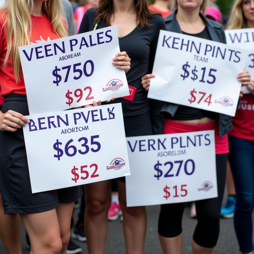 Individuals and teams proudly display their fundraising achievements during the Brain Tumor Society Walk Boston.