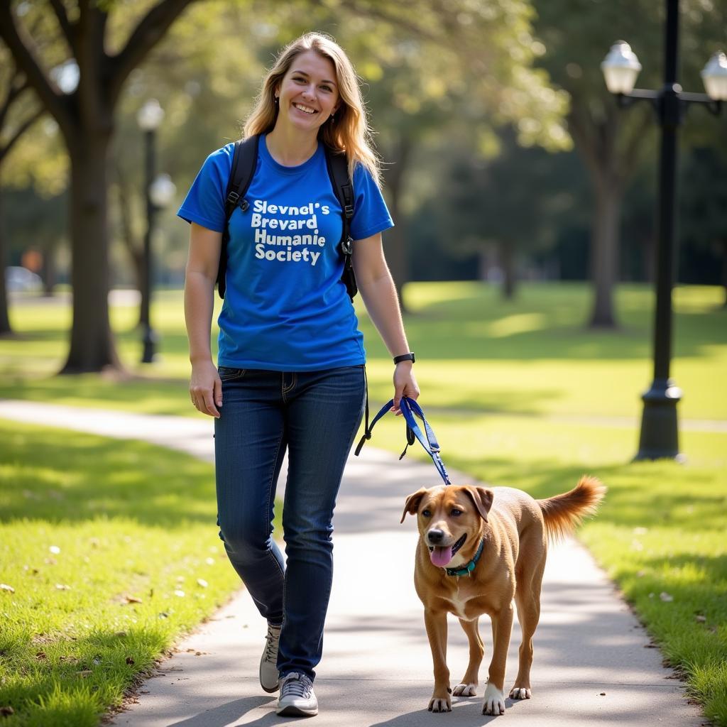 Brevard Humane Society Volunteer Walking Dog