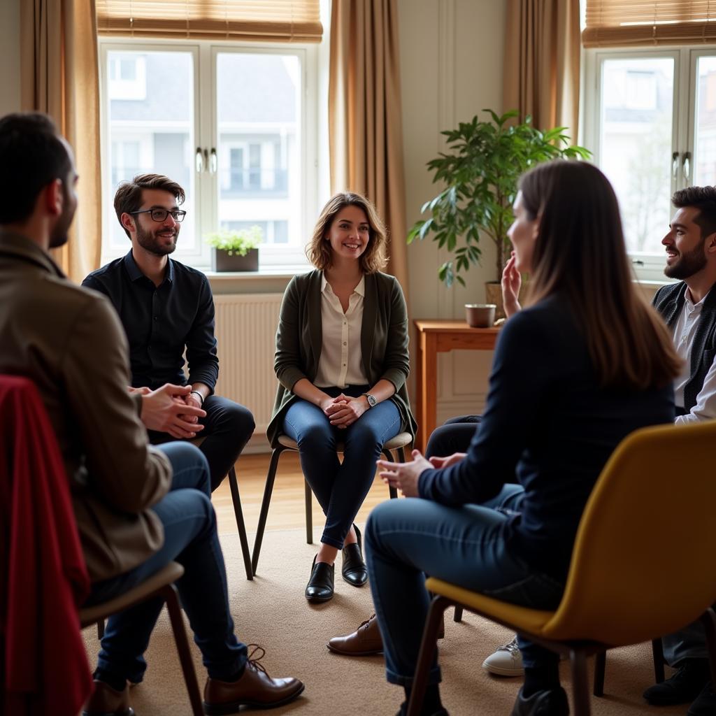 Participants engaging in intercultural dialogue at a Bryant Society event