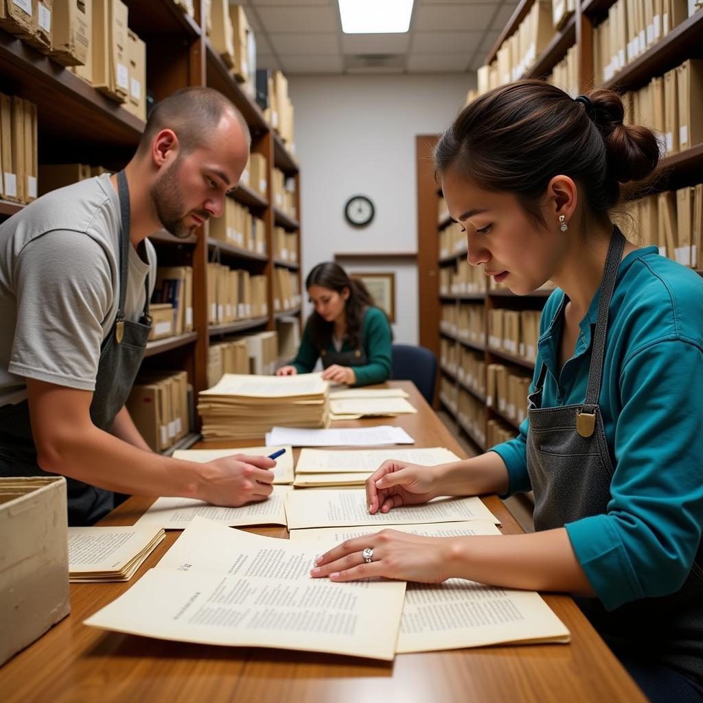 Volunteers carefully archiving historical documents at the Buena Park Historical Society