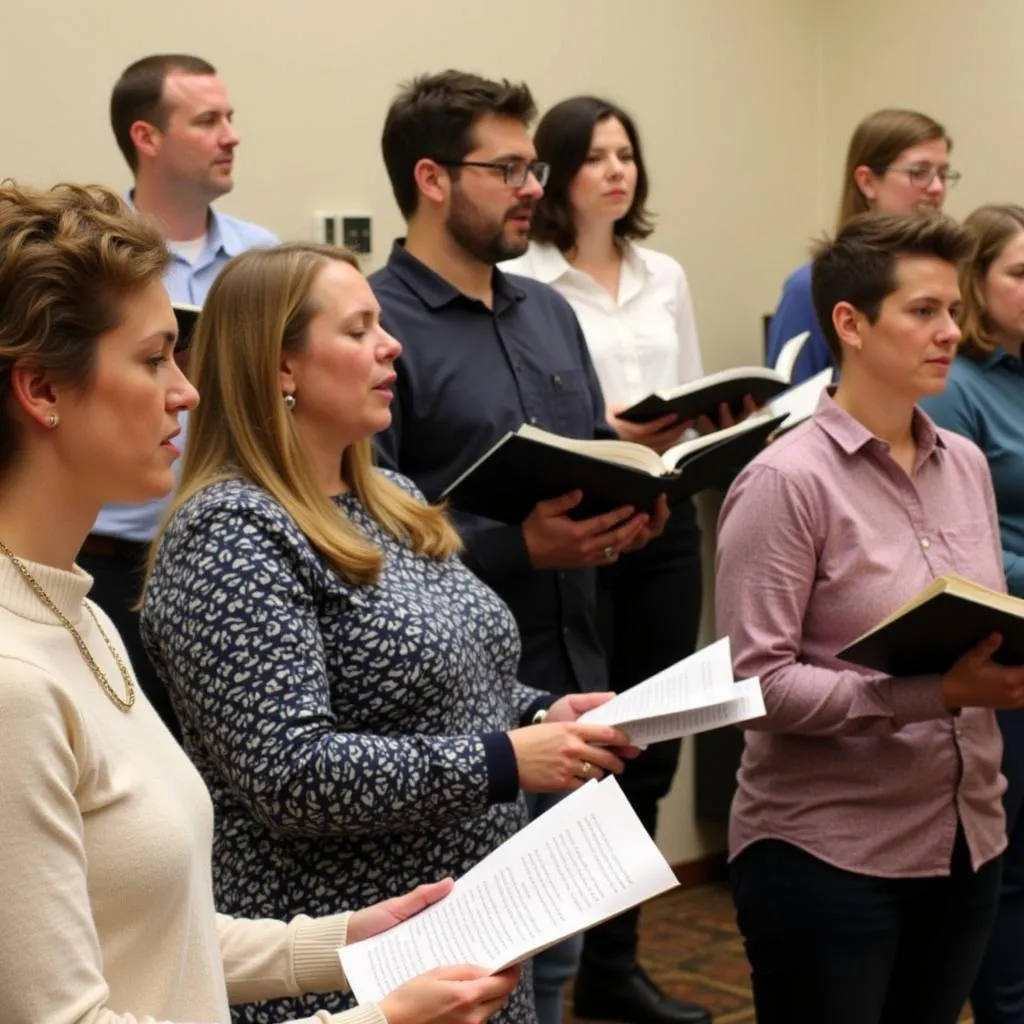 A group of singers rehearses with the Burlington Choral Society.