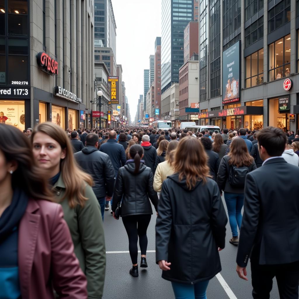 Busy city street with commuters