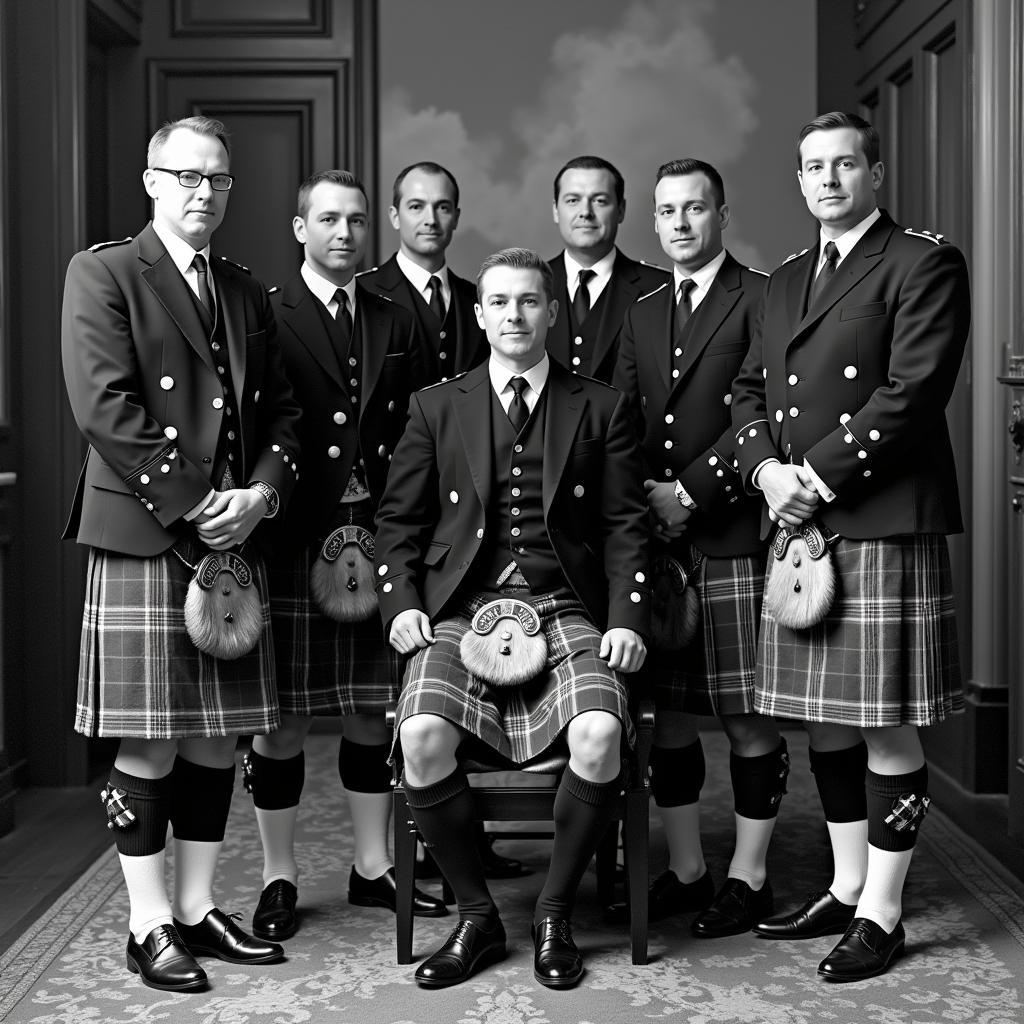 Founding members of the Caledonian Society of Cincinnati gathered for a formal portrait