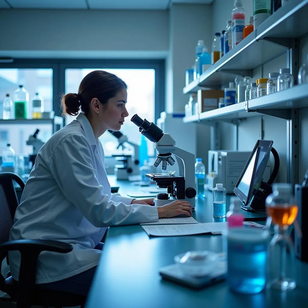 Scientists working in a cancer research lab