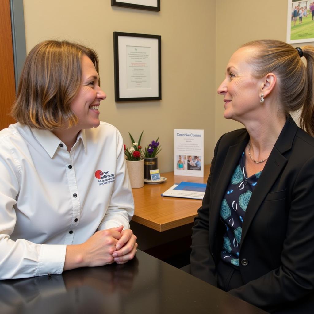 Cancer Society of Greenville patient advocate meeting with a patient