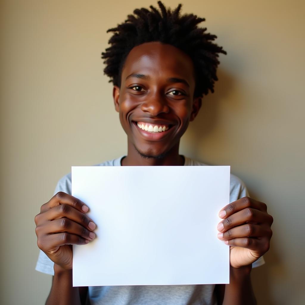 A cancer society scholarship recipient smiling brightly, holding his acceptance letter.