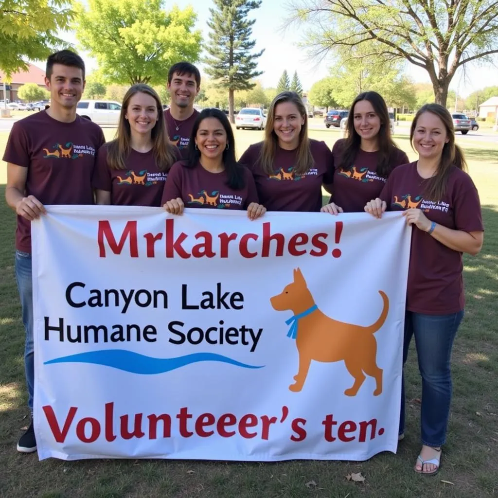 Volunteers Standing with Canyon Lake Humane Society Banner