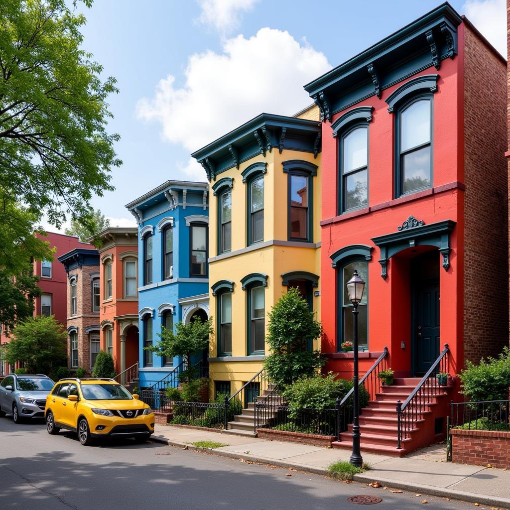 Rows of colorful Victorian row houses on Capitol Hill.