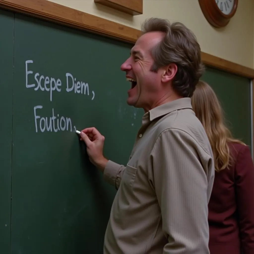 Robin Williams writing "Carpe Diem" on the chalkboard in Dead Poets Society