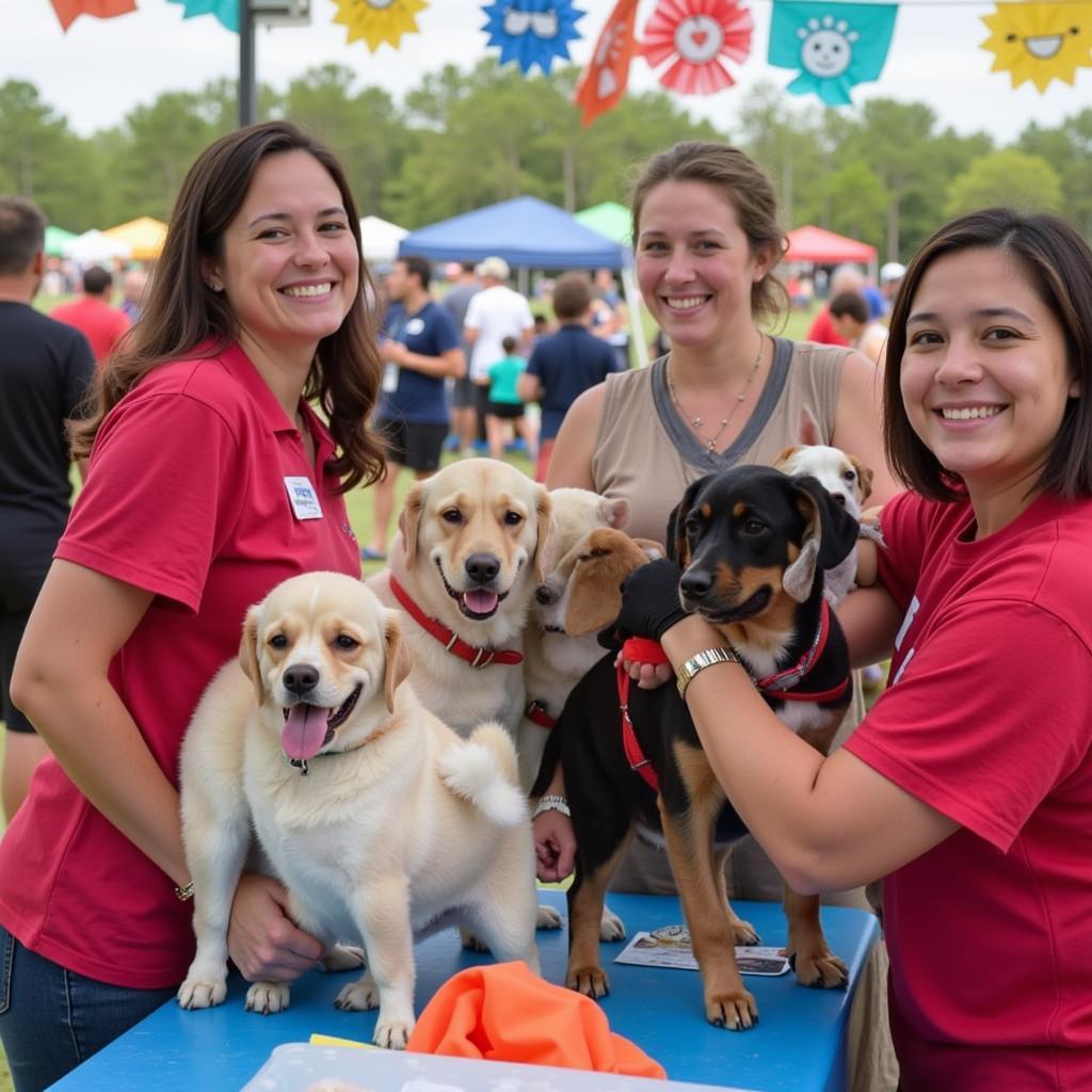 Carteret County Humane Society adoption event with volunteers and adoptable dogs