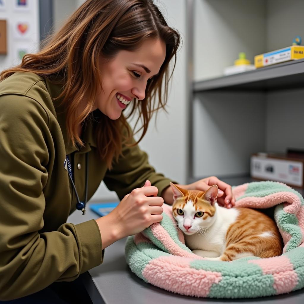 Carthage Humane Society Volunteer Caring for Cat