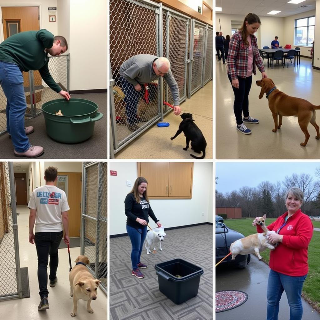 Volunteers at the Carthage Humane Society caring for animals