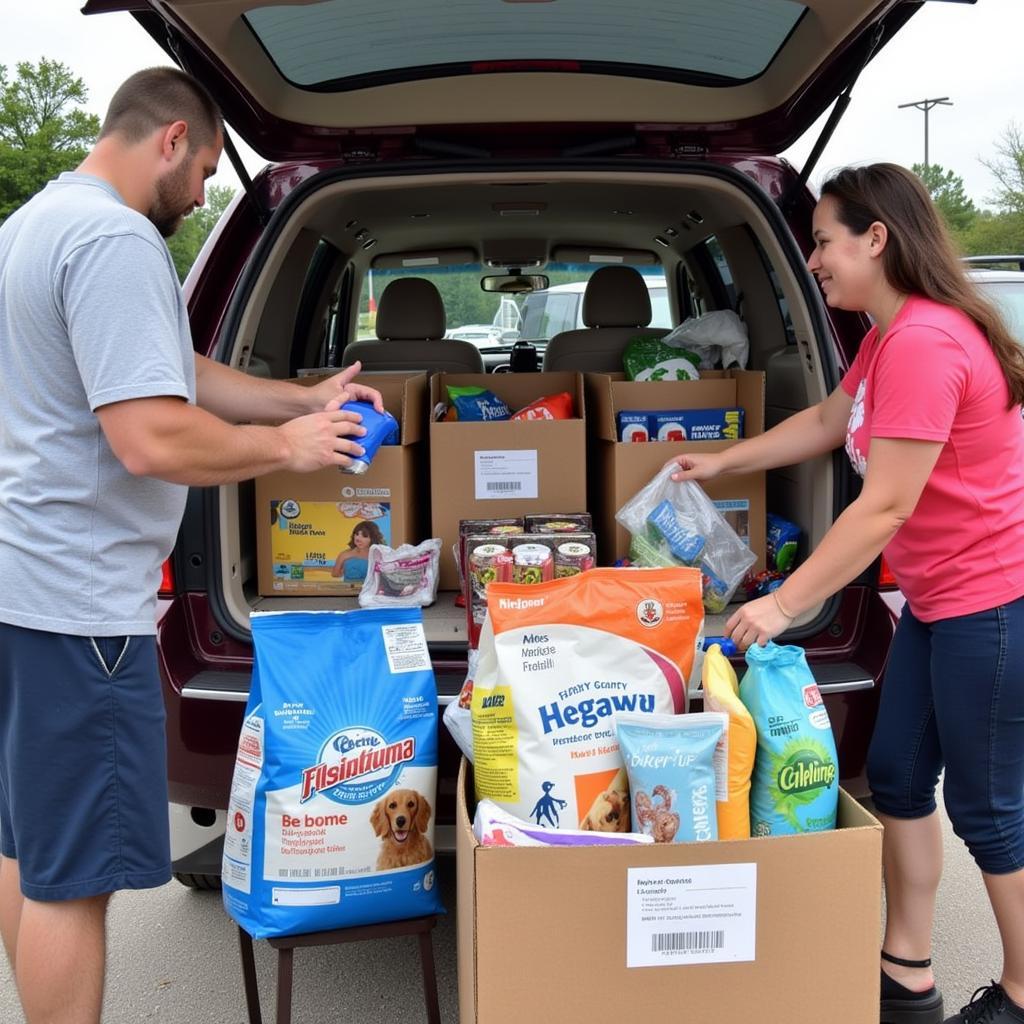 Community Members Donating Supplies at Cass County Humane Society Donation Drive