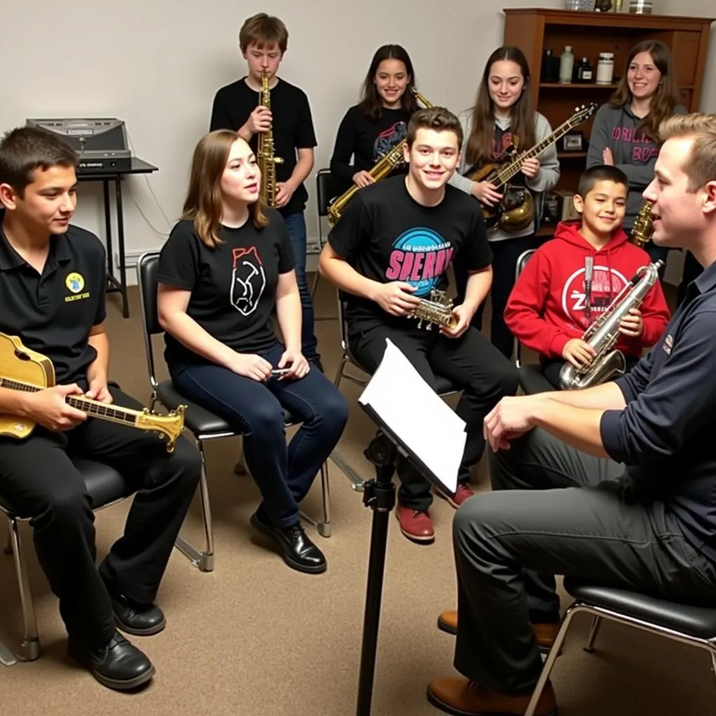 A group of young musicians participating in a Central Florida Jazz Society workshop