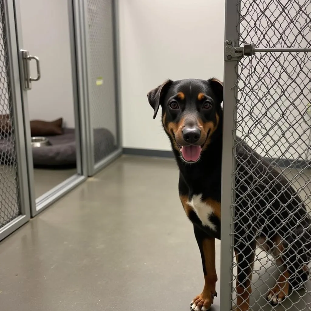 Dog in kennel at Central Oregon Humane Society