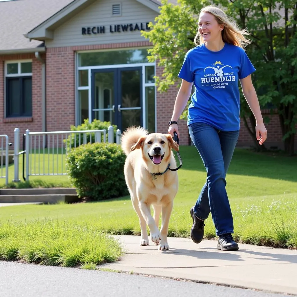 Volunteer walking a dog at CVHS