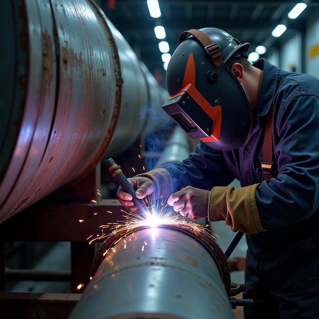 Certified Welder Working on a Pipeline