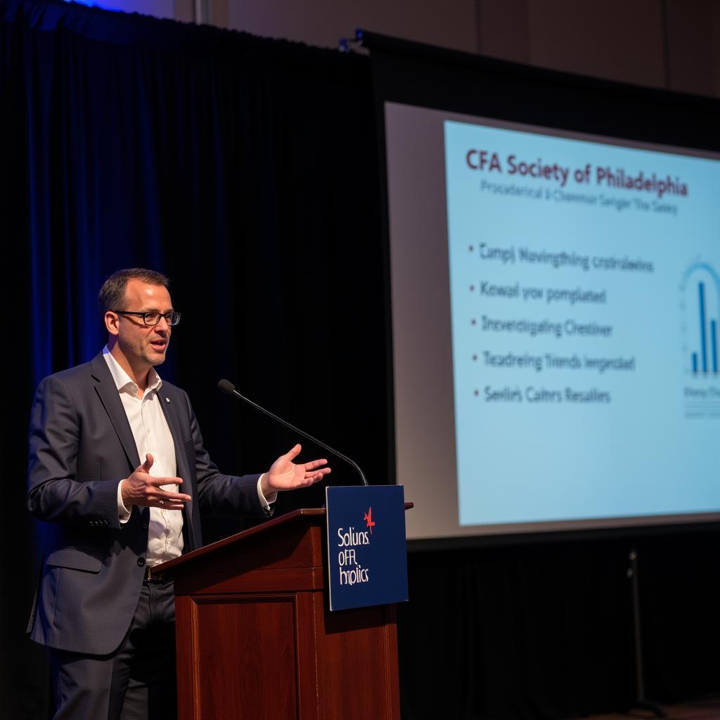 Keynote speaker addressing a CFA Society of Philadelphia event