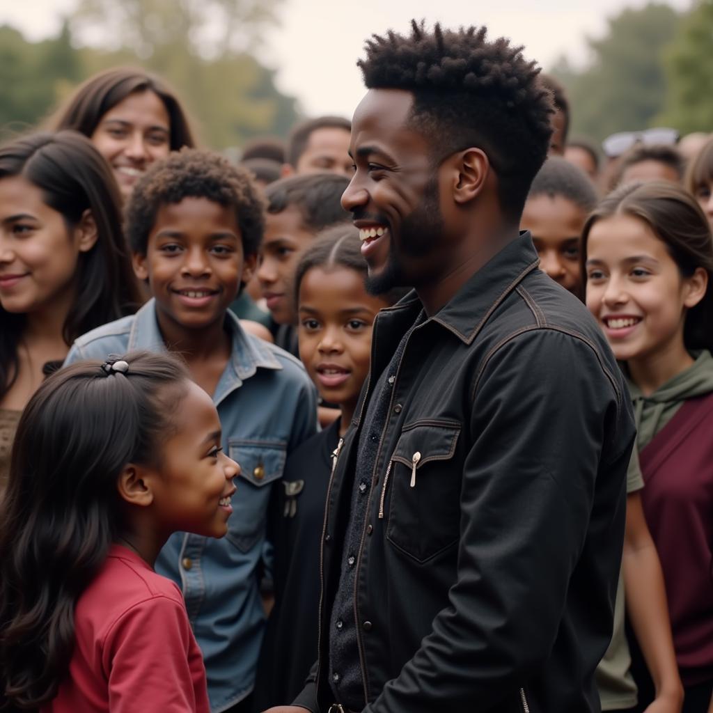 Chadwick Boseman interacting with young fans