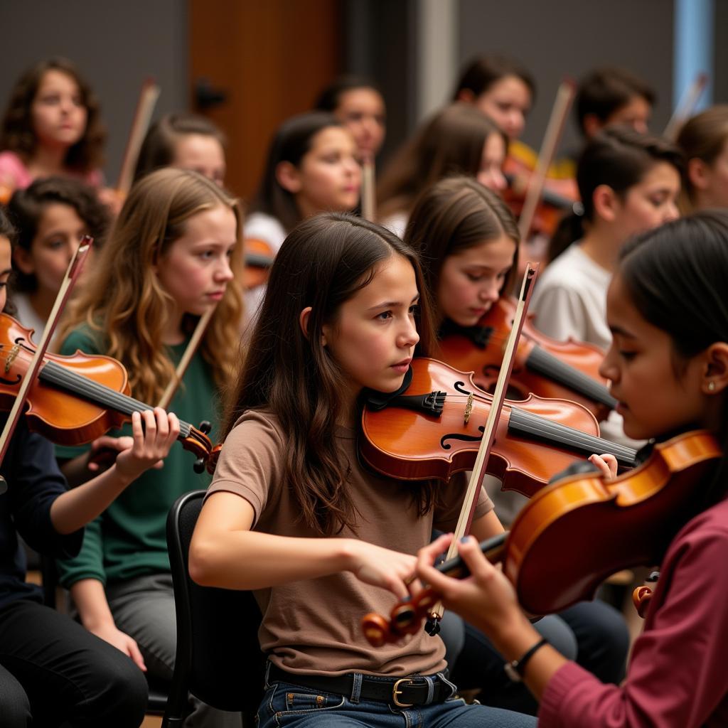 Young musicians performing chamber music together