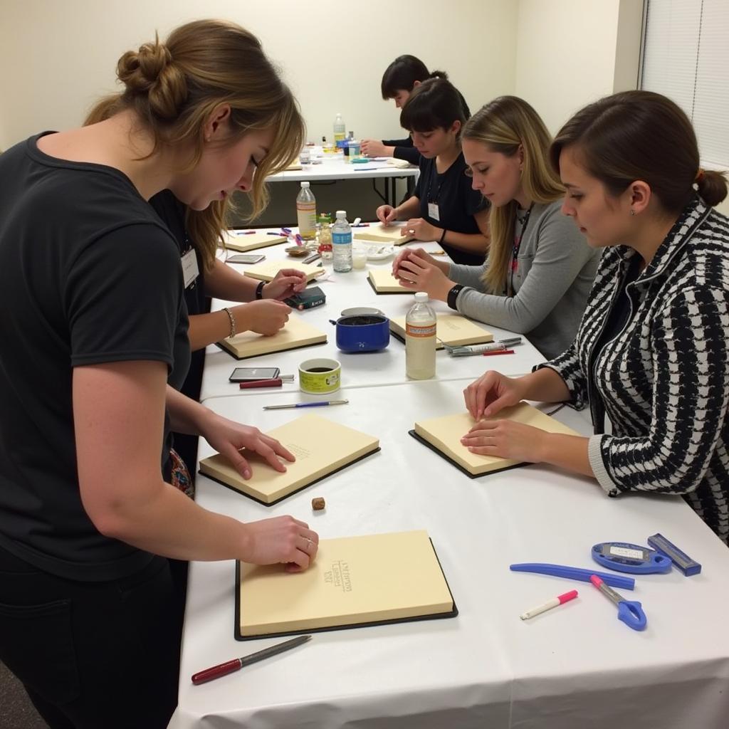 Participants Engaging in a Charleston Library Society Bookbinding Workshop